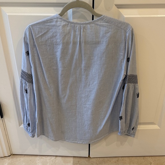 Velvet Light Blue Peasant Blouse with Black Embroidery - Picture 4 of 4